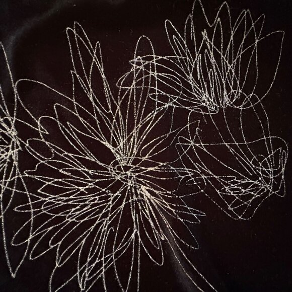 Black Velvet Floral Embroidered Sparkle Top Med Vintage Stretch Holiday Witchy - Picture 7 of 8